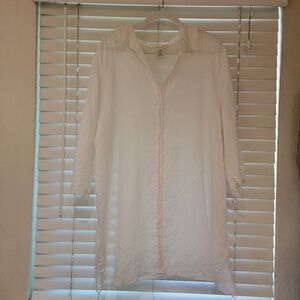 Max Studio Linen Tunic Shirt Plus Size 3X White Button Up 3/4 Sleeves Side Slit